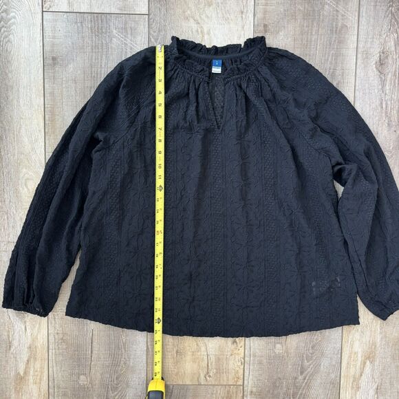 Old Navy Womens Black Floral Embroidery Blouse L Black Sheer Boho Flowy Cruise - Picture 11 of 13